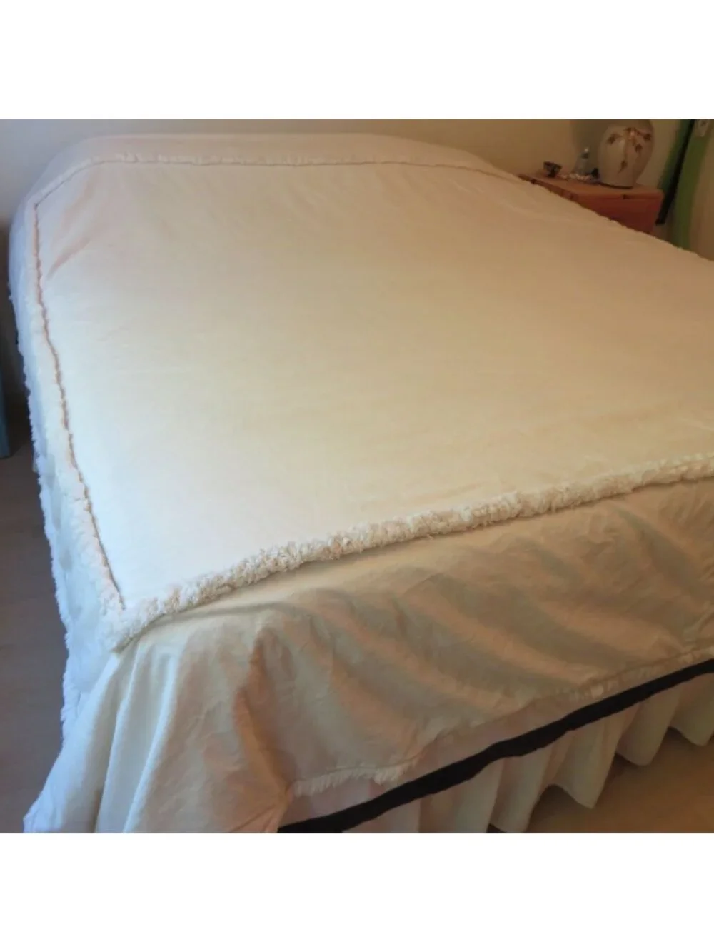 Vintage Full/Queen Cotton Duvet Cover Chenille Fringe Detail Zip 90